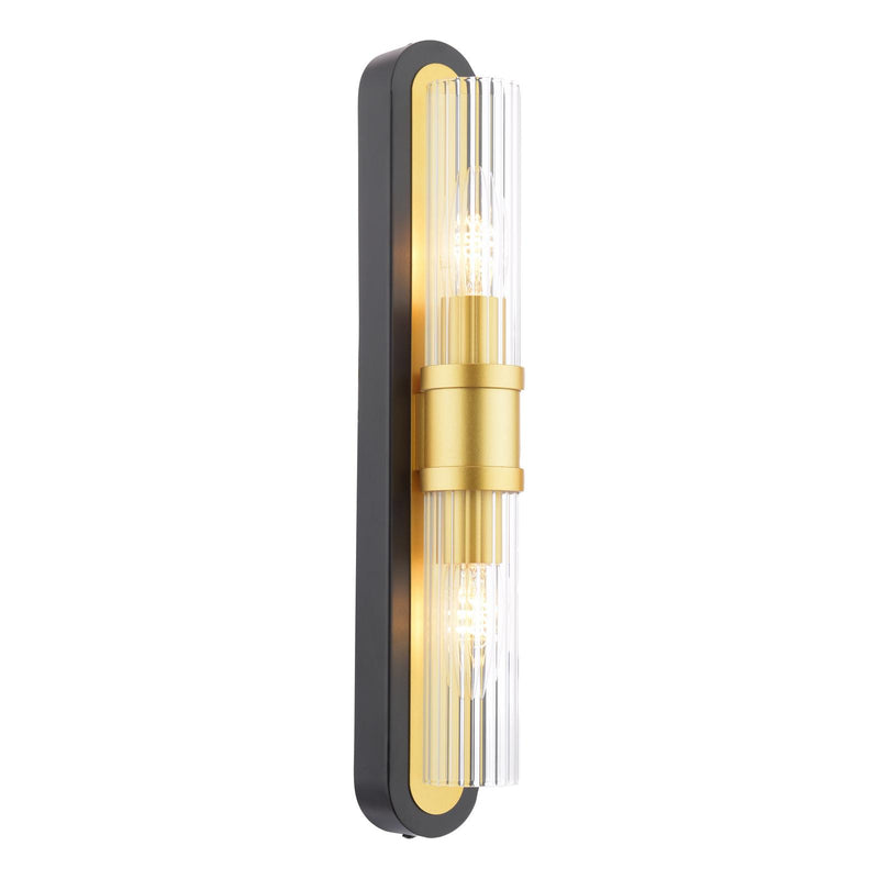 Dar Lighting Rhian 2 Light Wall Light Matt Black and Ribbed Glass • RHI0954
