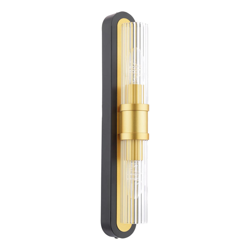 Dar Lighting Rhian 2 Light Wall Light Matt Black and Ribbed Glass • RHI0954