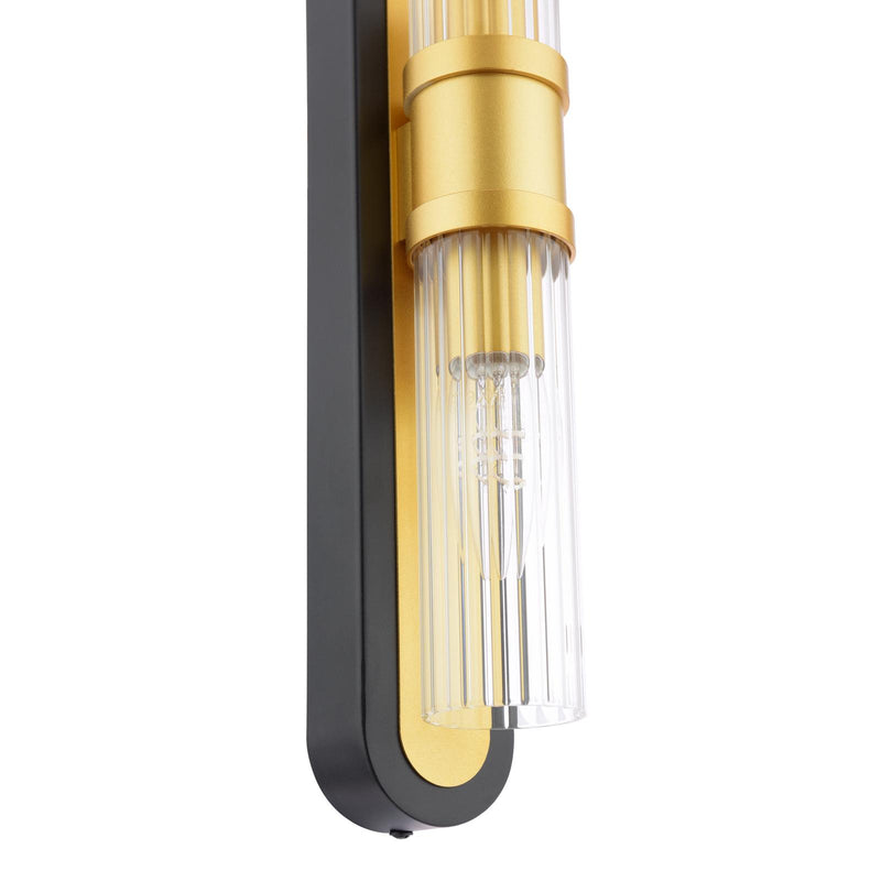 Dar Lighting Rhian 2 Light Wall Light Matt Black and Ribbed Glass • RHI0954