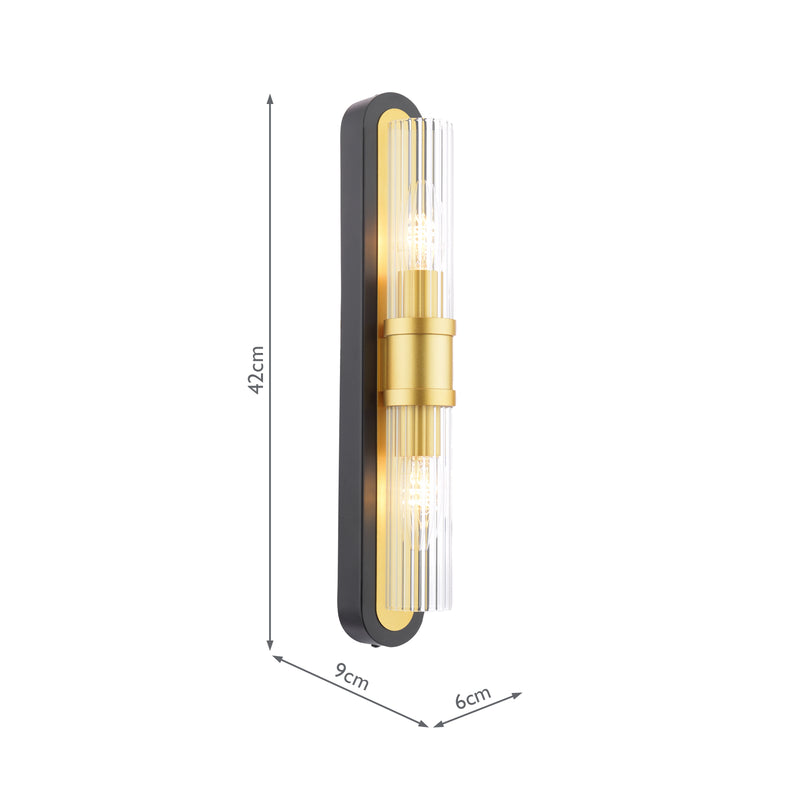 Dar Lighting Rhian 2 Light Wall Light Matt Black and Ribbed Glass • RHI0954