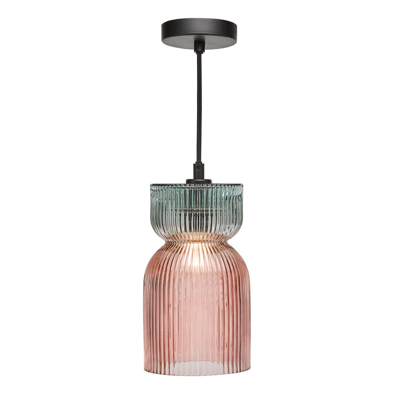 Dar Lighting Rhubarb Pendant Pink and Green Ribbed Glass • RHU0103
