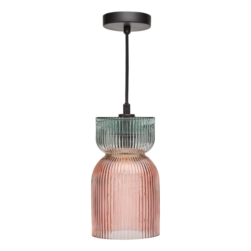 Dar Lighting Rhubarb Pendant Pink and Green Ribbed Glass • RHU0103