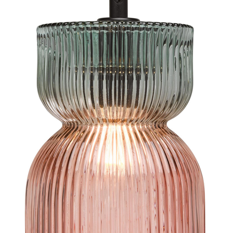 Dar Lighting Rhubarb Pendant Pink and Green Ribbed Glass • RHU0103