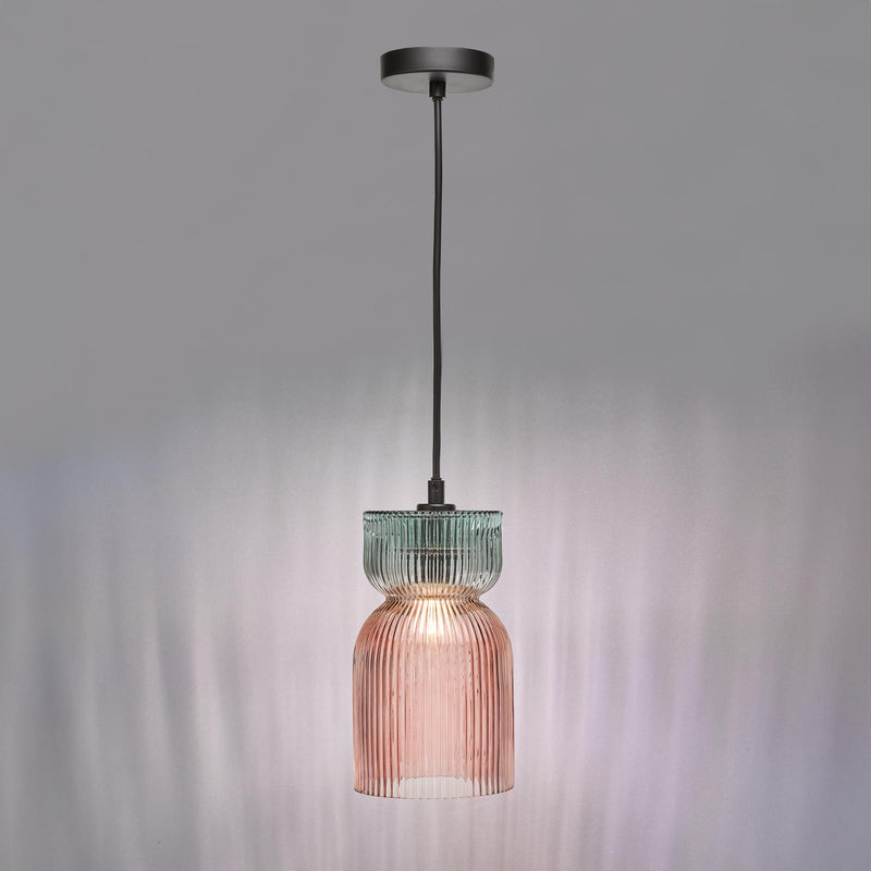 Dar Lighting Rhubarb Pendant Pink and Green Ribbed Glass • RHU0103
