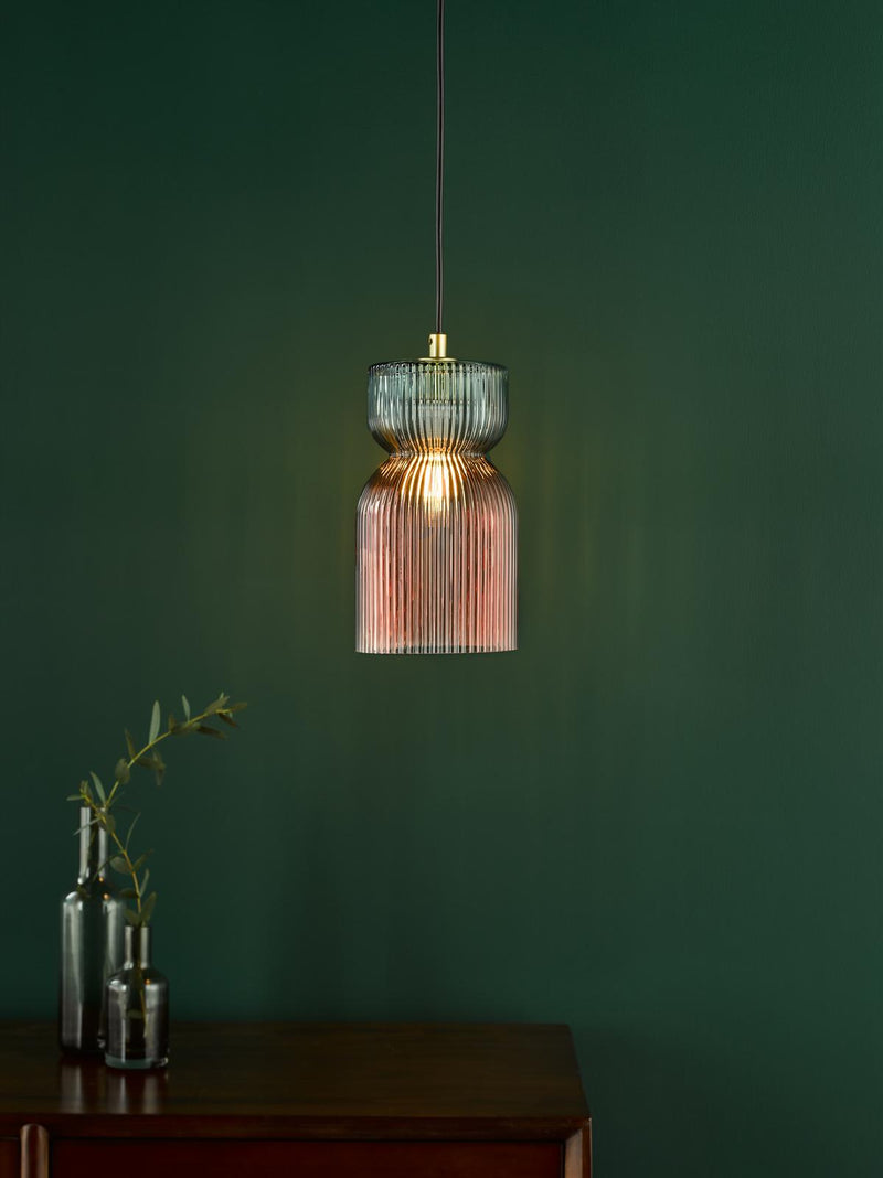 Dar Lighting Rhubarb Pendant Pink and Green Ribbed Glass • RHU0103