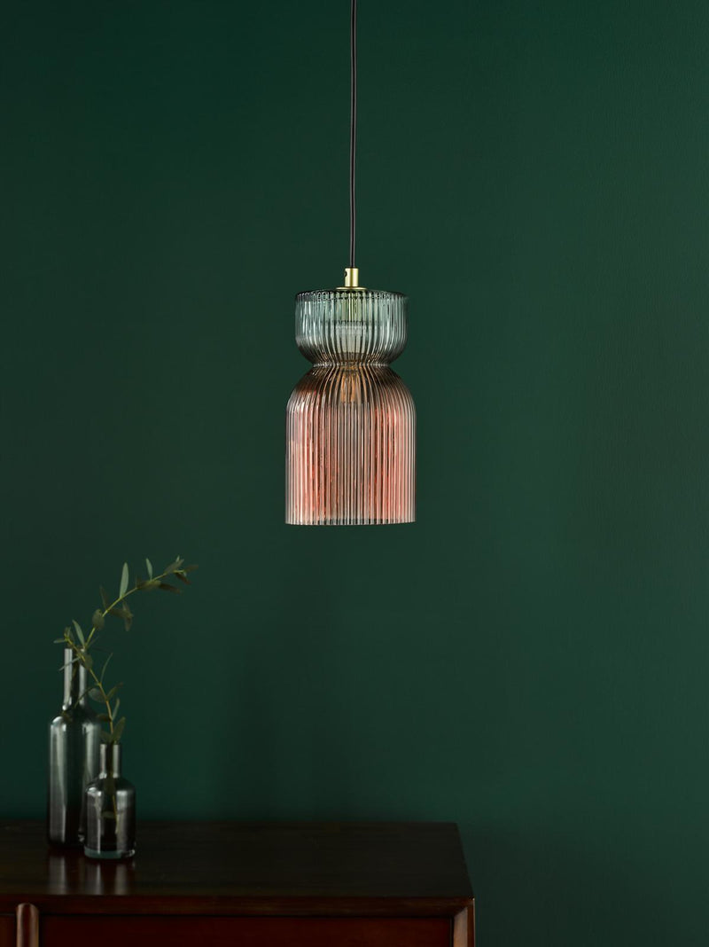 Dar Lighting Rhubarb Pendant Pink and Green Ribbed Glass • RHU0103