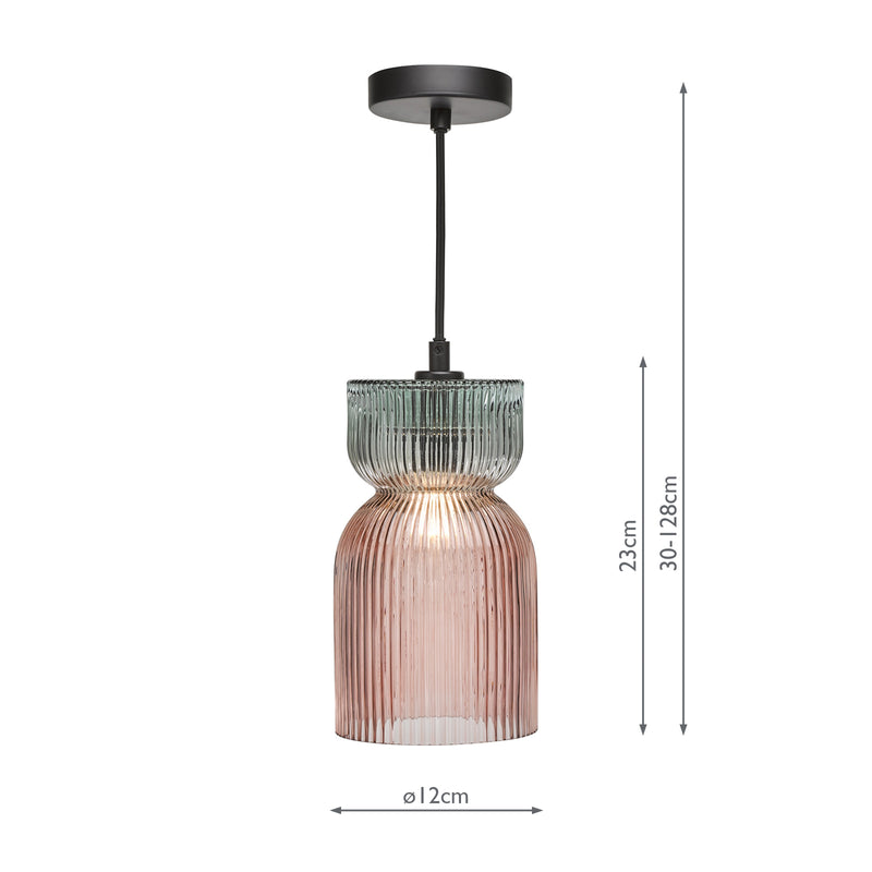 Dar Lighting Rhubarb Pendant Pink and Green Ribbed Glass • RHU0103
