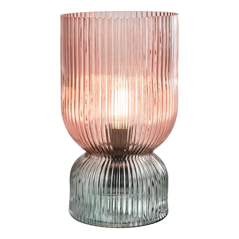 Dar Lighting Rhubarb Table Lamp Pink and Green Ribbed Glass • RHU4203