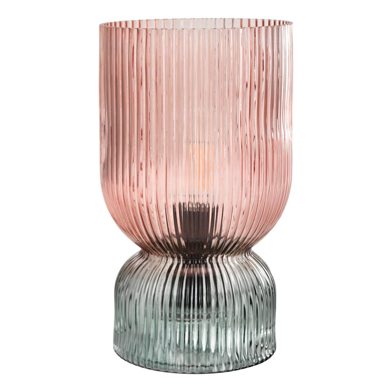 Dar Lighting Rhubarb Table Lamp Pink and Green Ribbed Glass • RHU4203