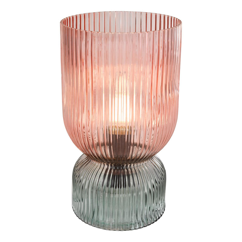 Dar Lighting Rhubarb Table Lamp Pink and Green Ribbed Glass • RHU4203