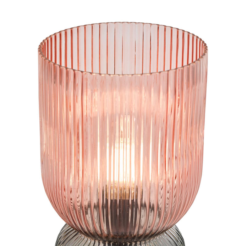 Dar Lighting Rhubarb Table Lamp Pink and Green Ribbed Glass • RHU4203