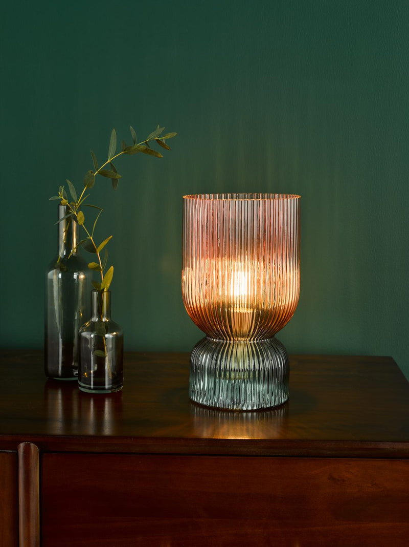 Dar Lighting Rhubarb Table Lamp Pink and Green Ribbed Glass • RHU4203
