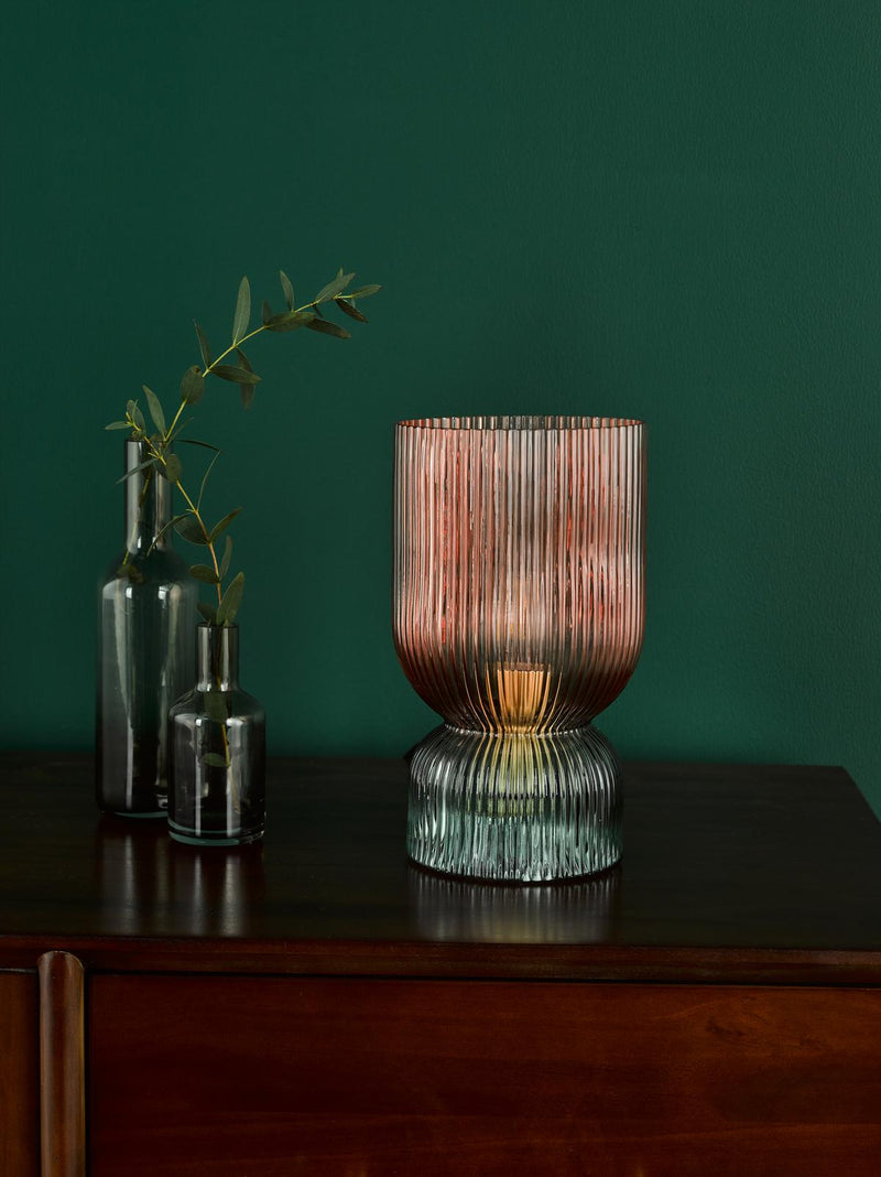 Dar Lighting Rhubarb Table Lamp Pink and Green Ribbed Glass • RHU4203