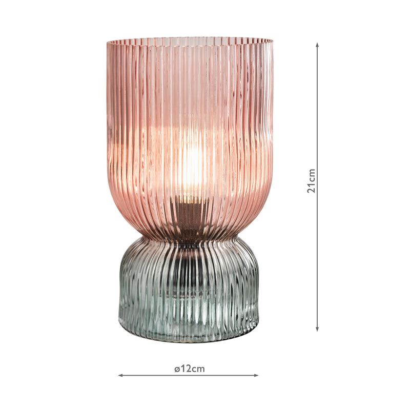 Dar Lighting Rhubarb Table Lamp Pink and Green Ribbed Glass • RHU4203