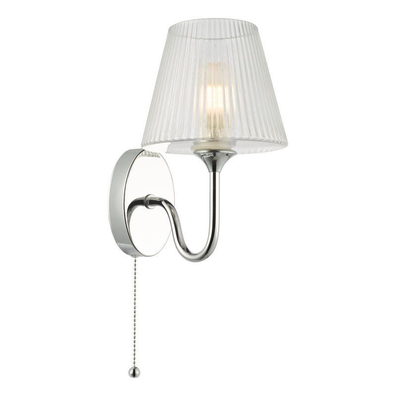 Dar Lighting Rimaz Bathroom Wall Light Polished Chrome and Ribbed Glass IP44 • RIM0750