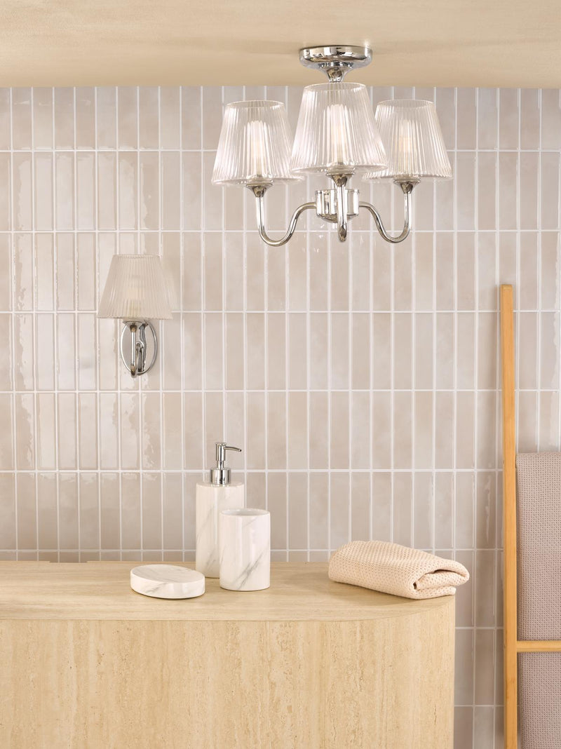 Dar Lighting Rimaz Bathroom Wall Light Polished Chrome and Ribbed Glass IP44 • RIM0750
