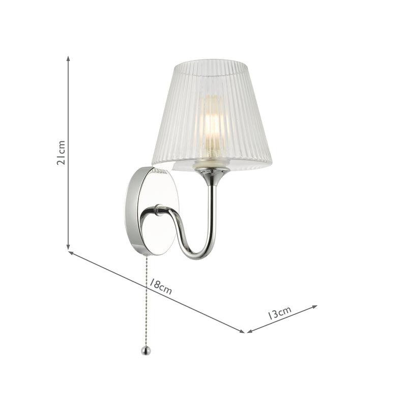 Dar Lighting Rimaz Bathroom Wall Light Polished Chrome and Ribbed Glass IP44 • RIM0750