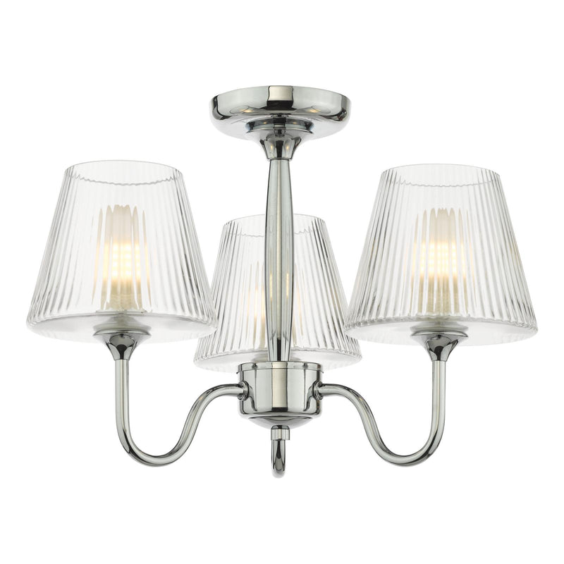 Dar Lighting Rimaz 3 Light Bathroom Semi Flush Polished Chrome and Ribbed Glass IP44 • RIM5350