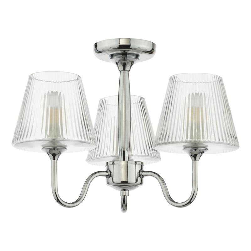 Dar Lighting Rimaz 3 Light Bathroom Semi Flush Polished Chrome and Ribbed Glass IP44 • RIM5350