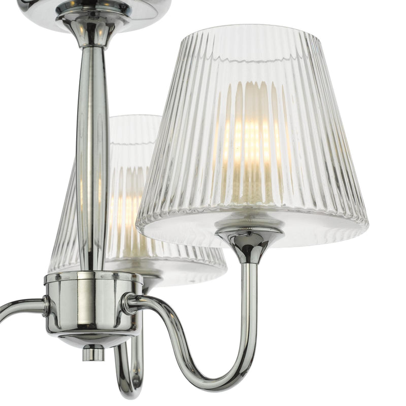 Dar Lighting Rimaz 3 Light Bathroom Semi Flush Polished Chrome and Ribbed Glass IP44 • RIM5350