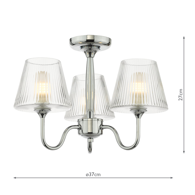 Dar Lighting Rimaz 3 Light Bathroom Semi Flush Polished Chrome and Ribbed Glass IP44 • RIM5350