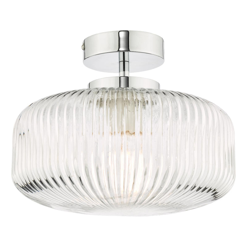 Dar Lighting Riva Bathroom Semi Flush Ceiling Light Ribbed Glass Polished Chrome IP44 • RIV5208