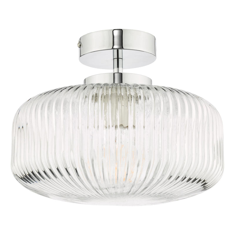 Dar Lighting Riva Bathroom Semi Flush Ceiling Light Ribbed Glass Polished Chrome IP44 • RIV5208