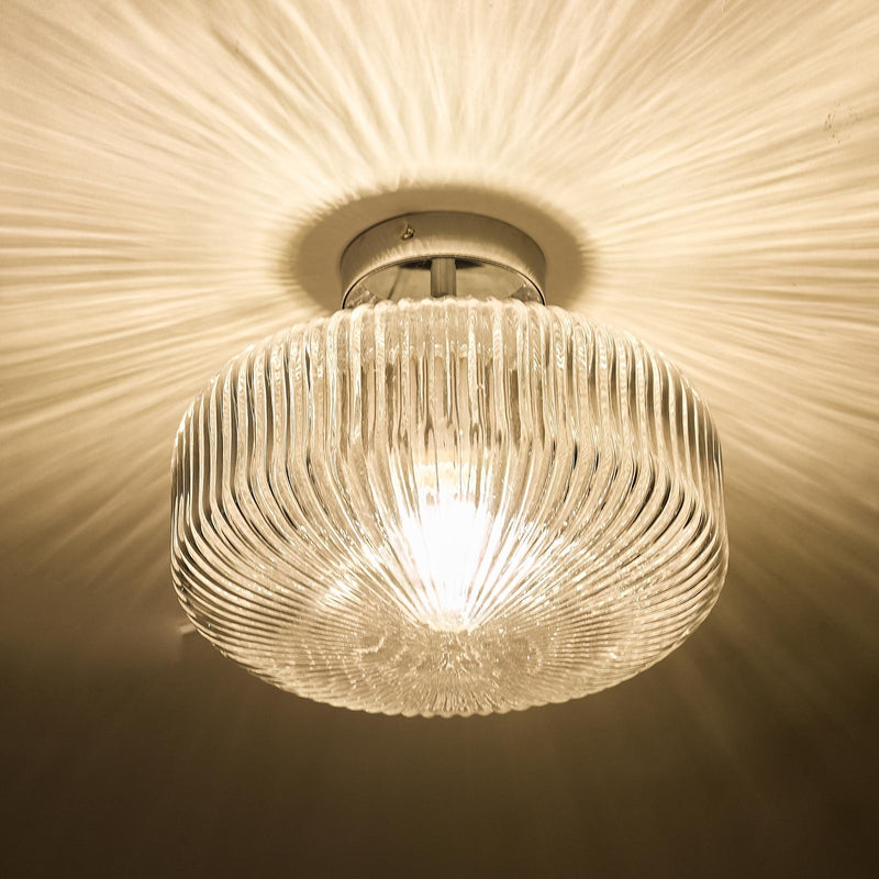 Dar Lighting Riva Bathroom Semi Flush Ceiling Light Ribbed Glass Polished Chrome IP44 • RIV5208