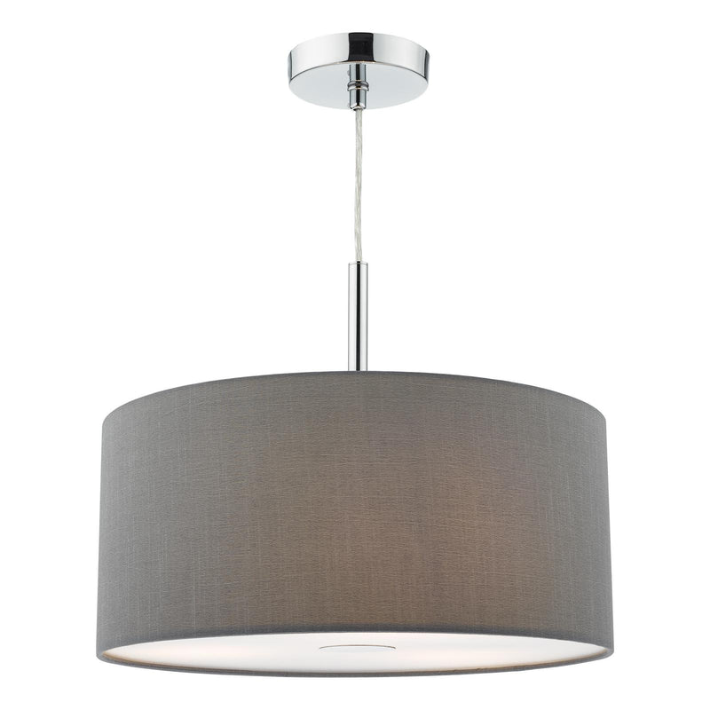 Dar Lighting Ronda 3lt Pendant Grey Faux Silk Shade 40cm • RON1039