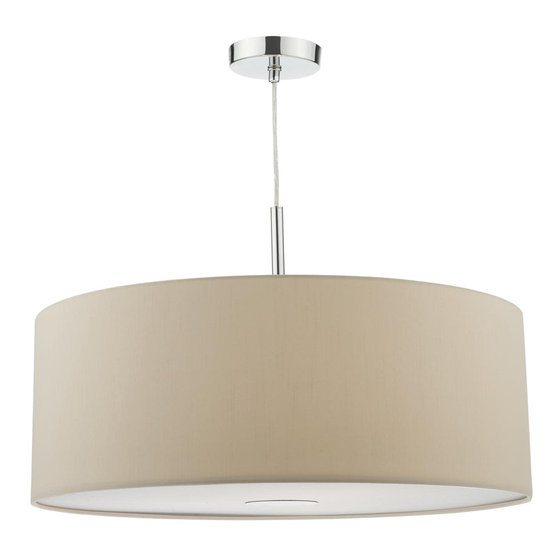 Dar Lighting Ronda 3lt Pendant Ecru Faux Silk Shade 60cm • RON1729