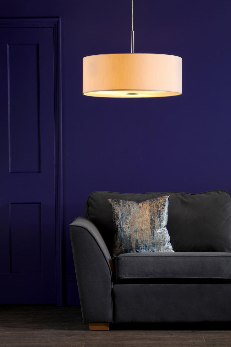 Dar Lighting Ronda 3lt Pendant Ecru Faux Silk Shade 60cm • RON1729