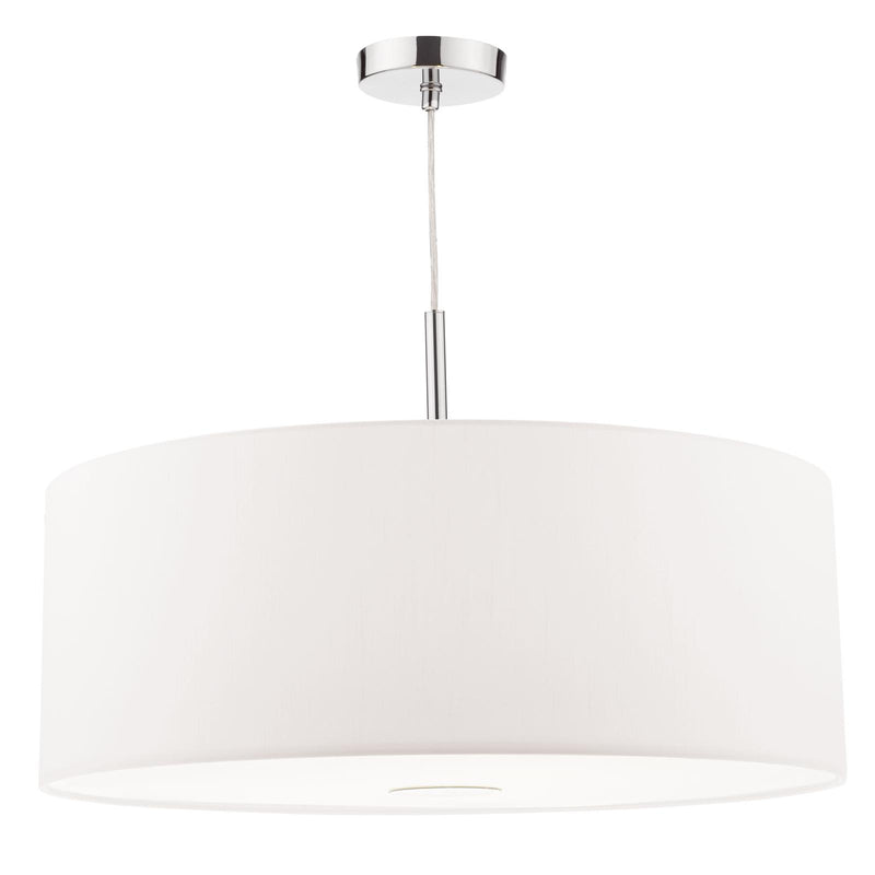 Dar Lighting Ronda 3 Light Pendant White Faux Silk Shade 60cm • RON172