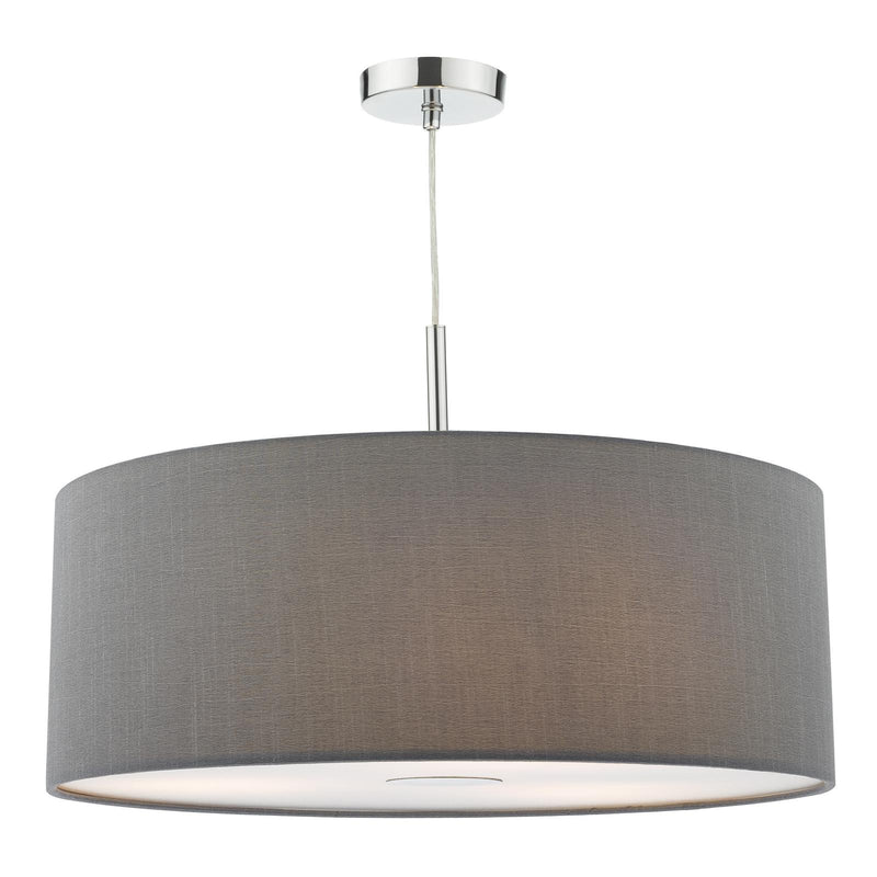 Dar Lighting Ronda 3 Light Pendant Grey Faux Silk Shade 60cm • RON1739