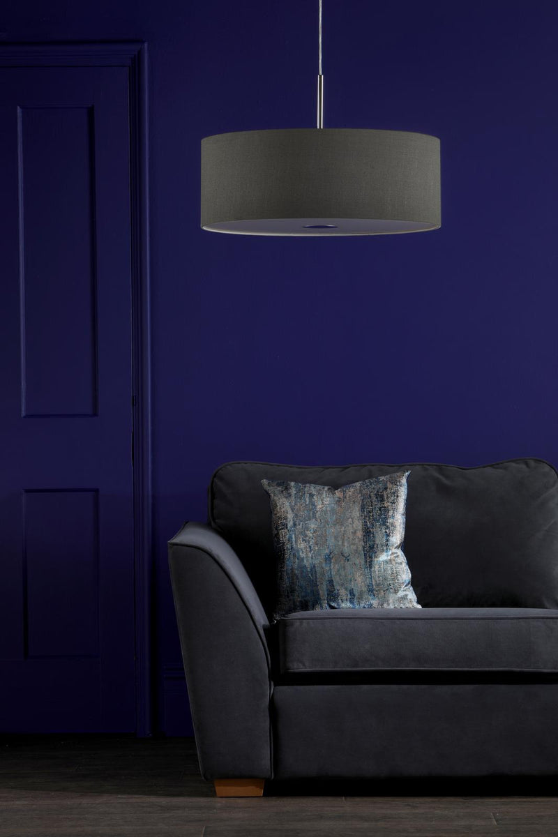 Dar Lighting Ronda 3 Light Pendant Grey Faux Silk Shade 60cm • RON1739