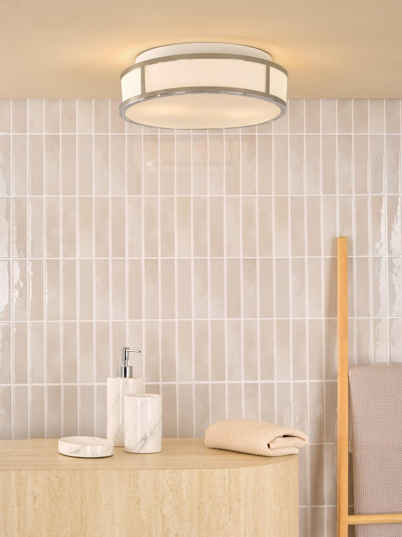 Dar Lighting Royce 2 Light Bathroom Flush Polished Chrome and Opal Glass IP44 • ROY5050