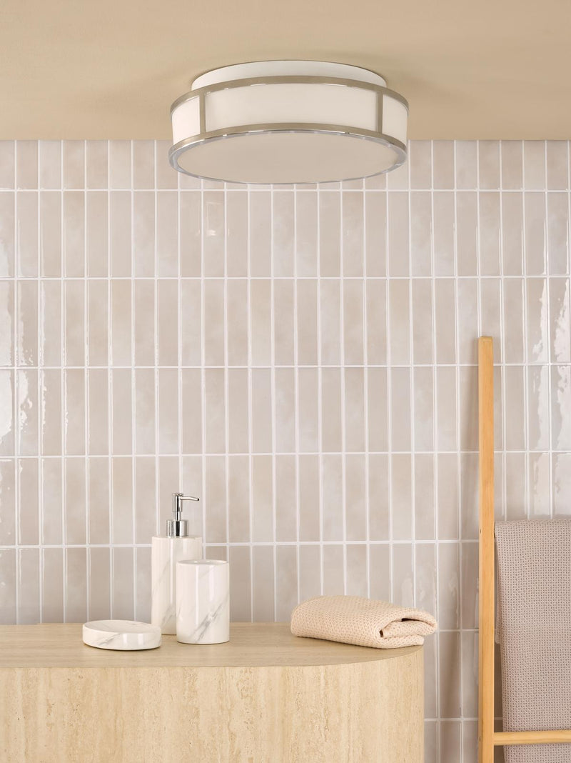 Dar Lighting Royce 2 Light Bathroom Flush Polished Chrome and Opal Glass IP44 • ROY5050