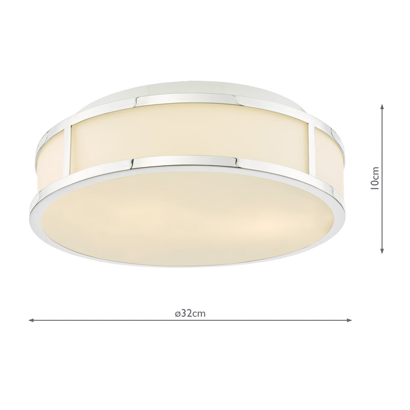 Dar Lighting Royce 2 Light Bathroom Flush Polished Chrome and Opal Glass IP44 • ROY5050