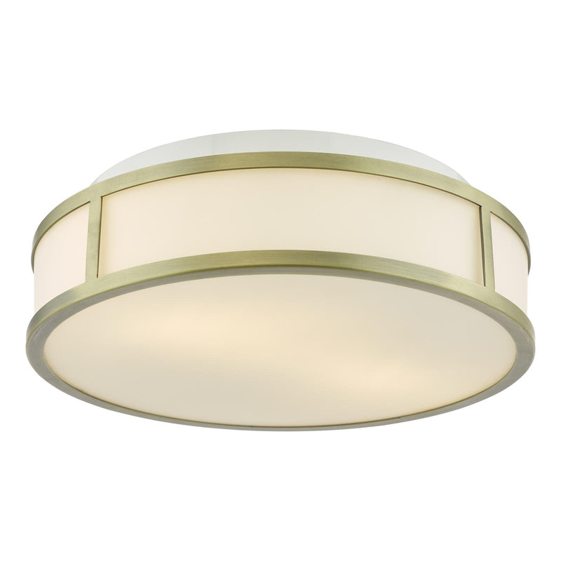 Dar Lighting Royce 2 Light Bathroom Flush Matt Antique Brass and Opal Glass IP44 • ROY5075