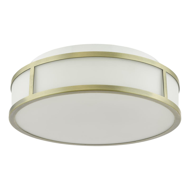 Dar Lighting Royce 2 Light Bathroom Flush Matt Antique Brass and Opal Glass IP44 • ROY5075