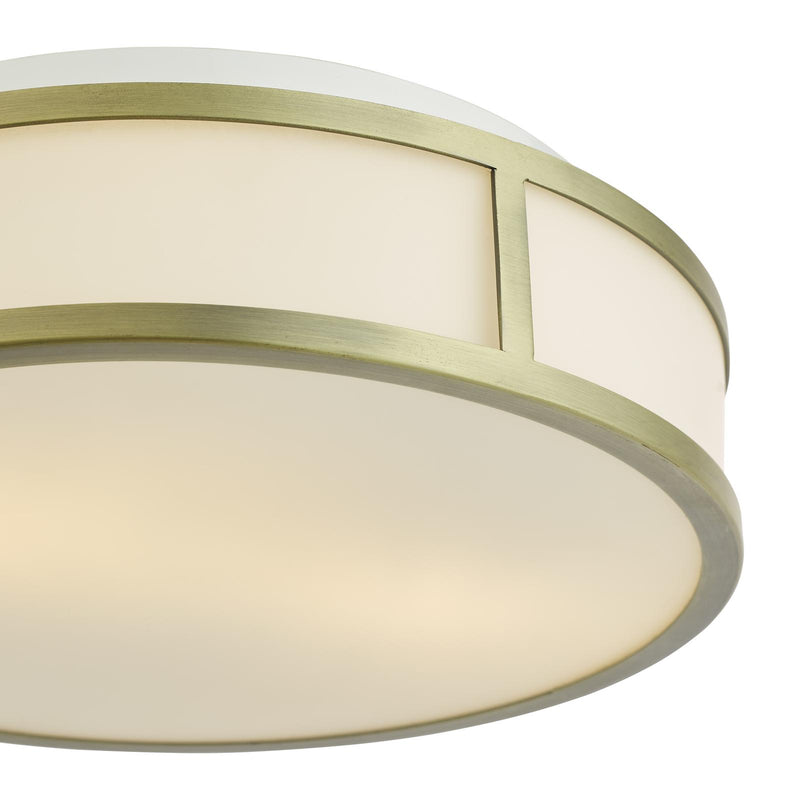 Dar Lighting Royce 2 Light Bathroom Flush Matt Antique Brass and Opal Glass IP44 • ROY5075
