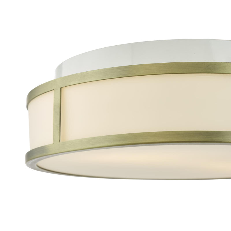 Dar Lighting Royce 2 Light Bathroom Flush Matt Antique Brass and Opal Glass IP44 • ROY5075