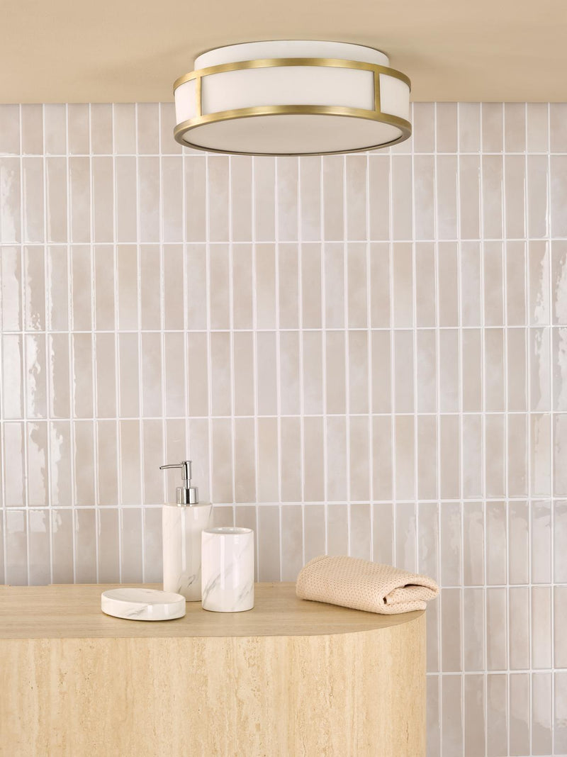Dar Lighting Royce 2 Light Bathroom Flush Matt Antique Brass and Opal Glass IP44 • ROY5075