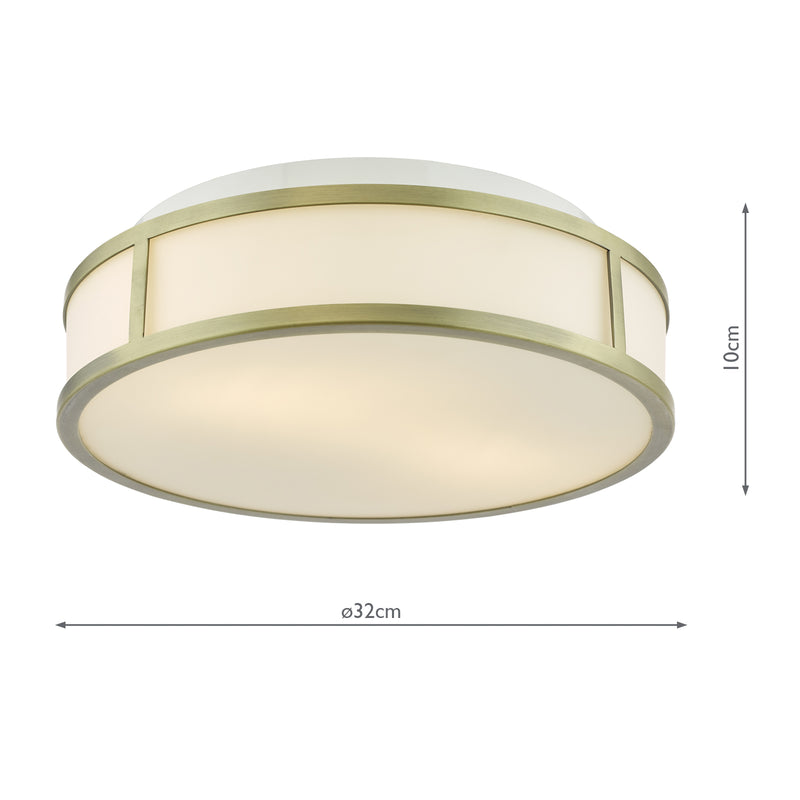 Dar Lighting Royce 2 Light Bathroom Flush Matt Antique Brass and Opal Glass IP44 • ROY5075