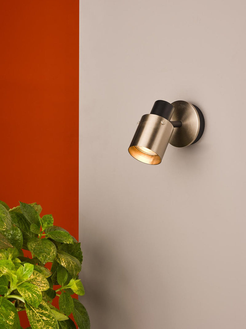 Dar Lighting Ryan Single Wall Spotlight Brushed Nickel Matt Black • RYA0738