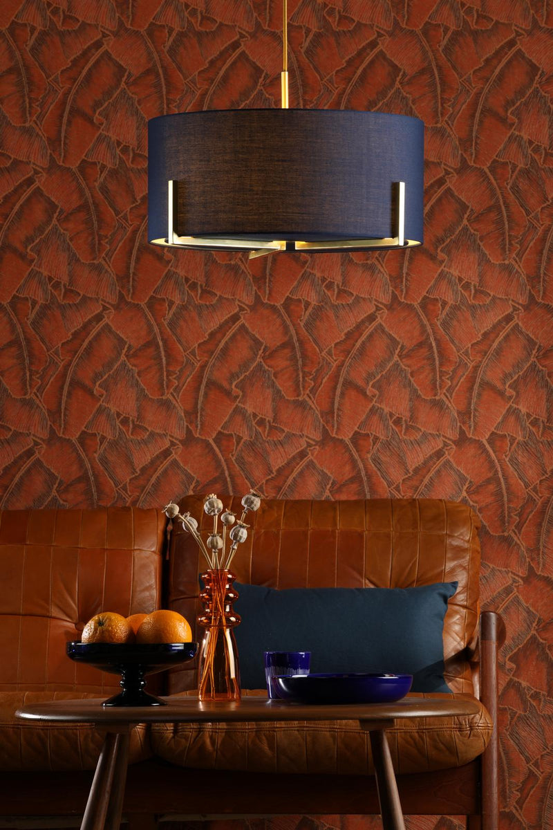 Dar Lighting Santino Pendant Gold With Navy Cotton Shade • SAN0323