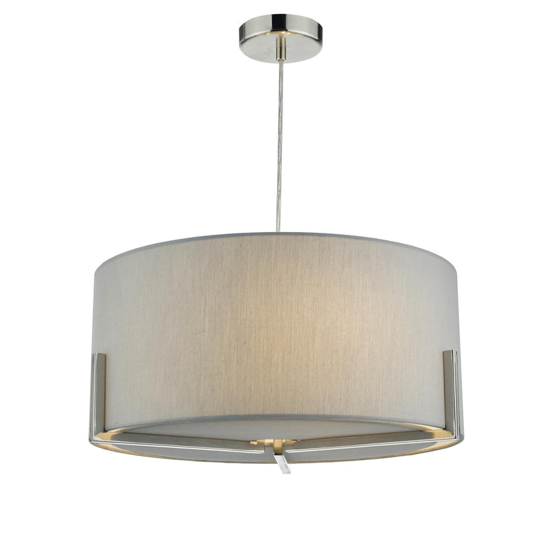 Dar Lighting Santino Pendant Satin Chrome With Grey Cotton Shade • SAN0339