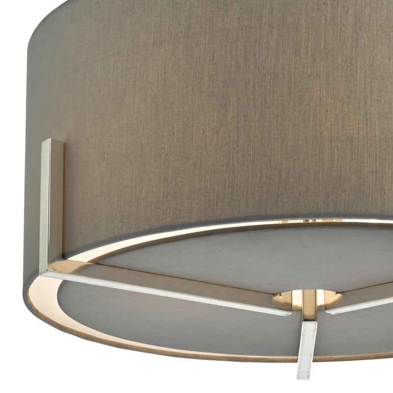 Dar Lighting Santino Pendant Satin Chrome With Grey Cotton Shade • SAN0339