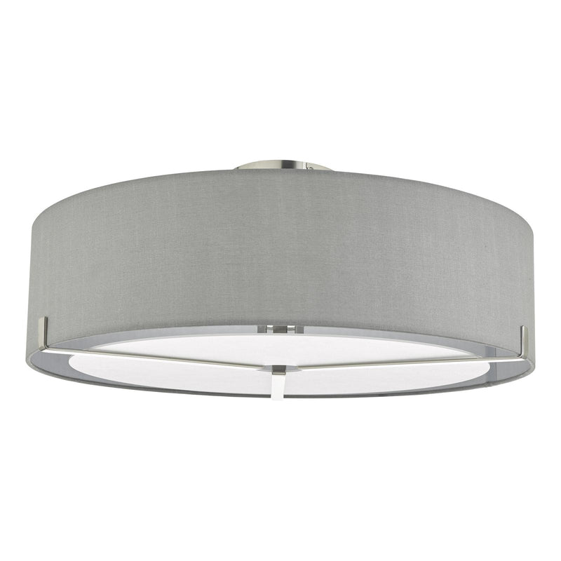 Dar Lighting Santino 3 Light Semi Flush Satin Chrome With Grey Shade • SAN5339