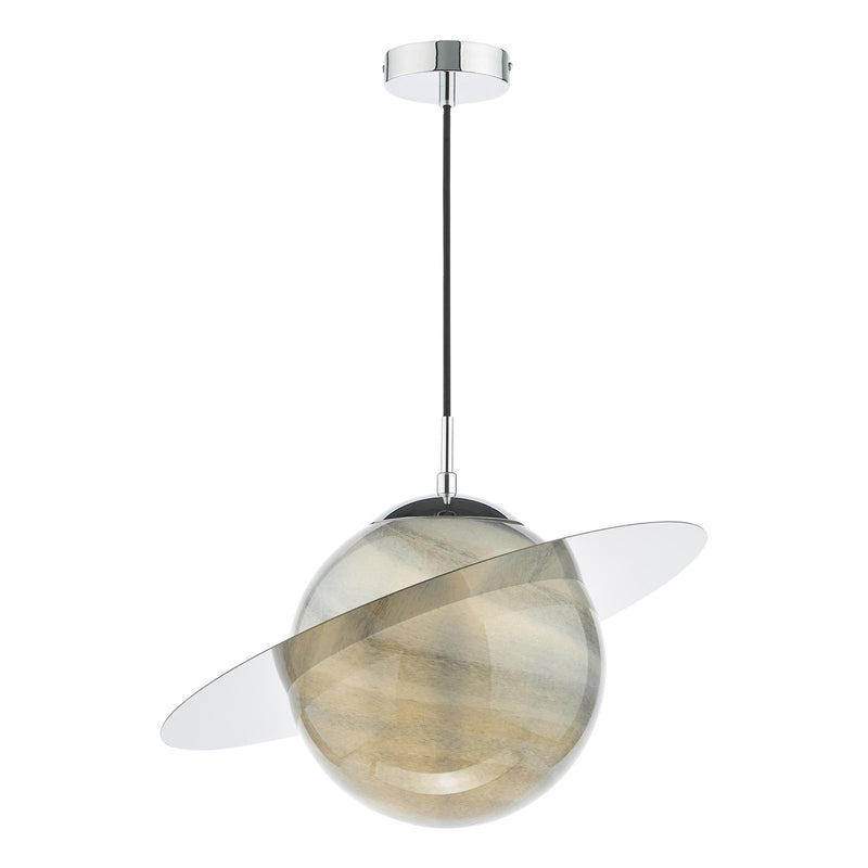 Dar Lighting Saturn Pendant Planet Style Glass and Polished Chrome • SAT0150