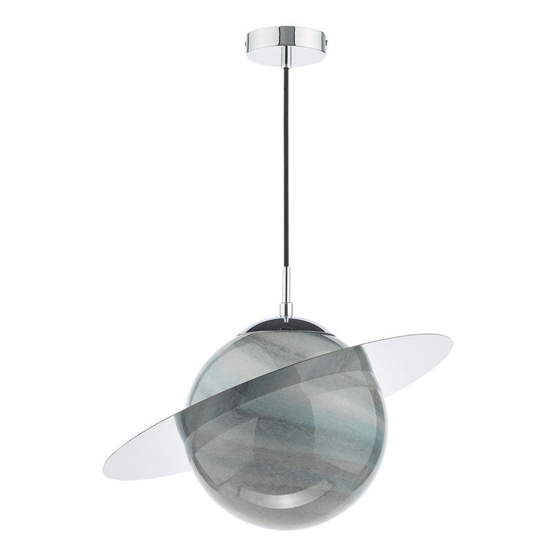 Dar Lighting Saturn Pendant Planet Style Glass and Polished Chrome • SAT0150